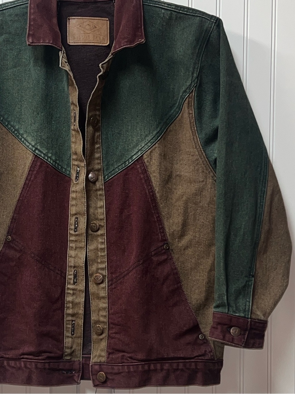 90s Colorblock Patchwork Denim Jean Jacket L Vintage Color Block Patch Work